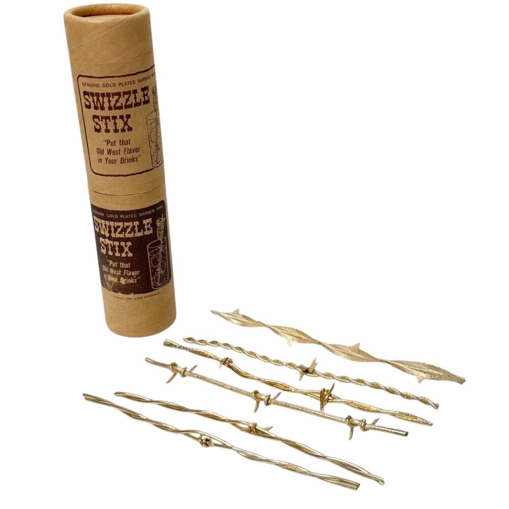 Set 6 Vtg Gold Plated Barb Wire Swizzle Sticks Mid Century Set Sloan Enterprises